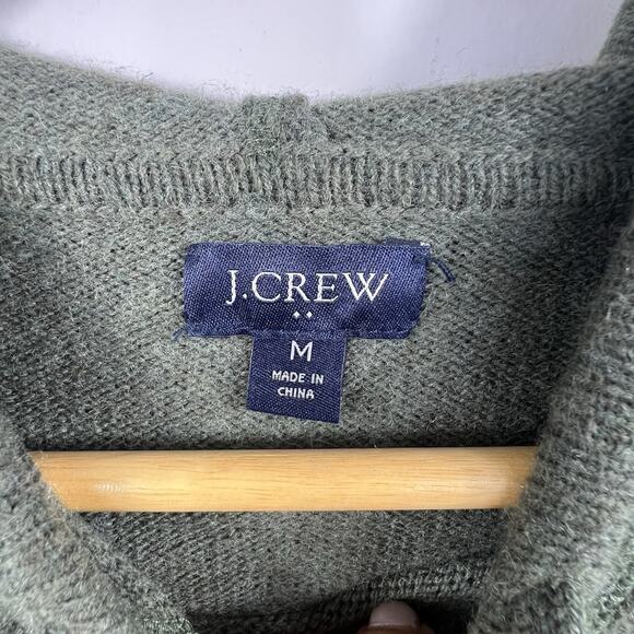 J Crew Olive Green Sweater Hoodie Size M Lambswool blend - Picture 6 of 10